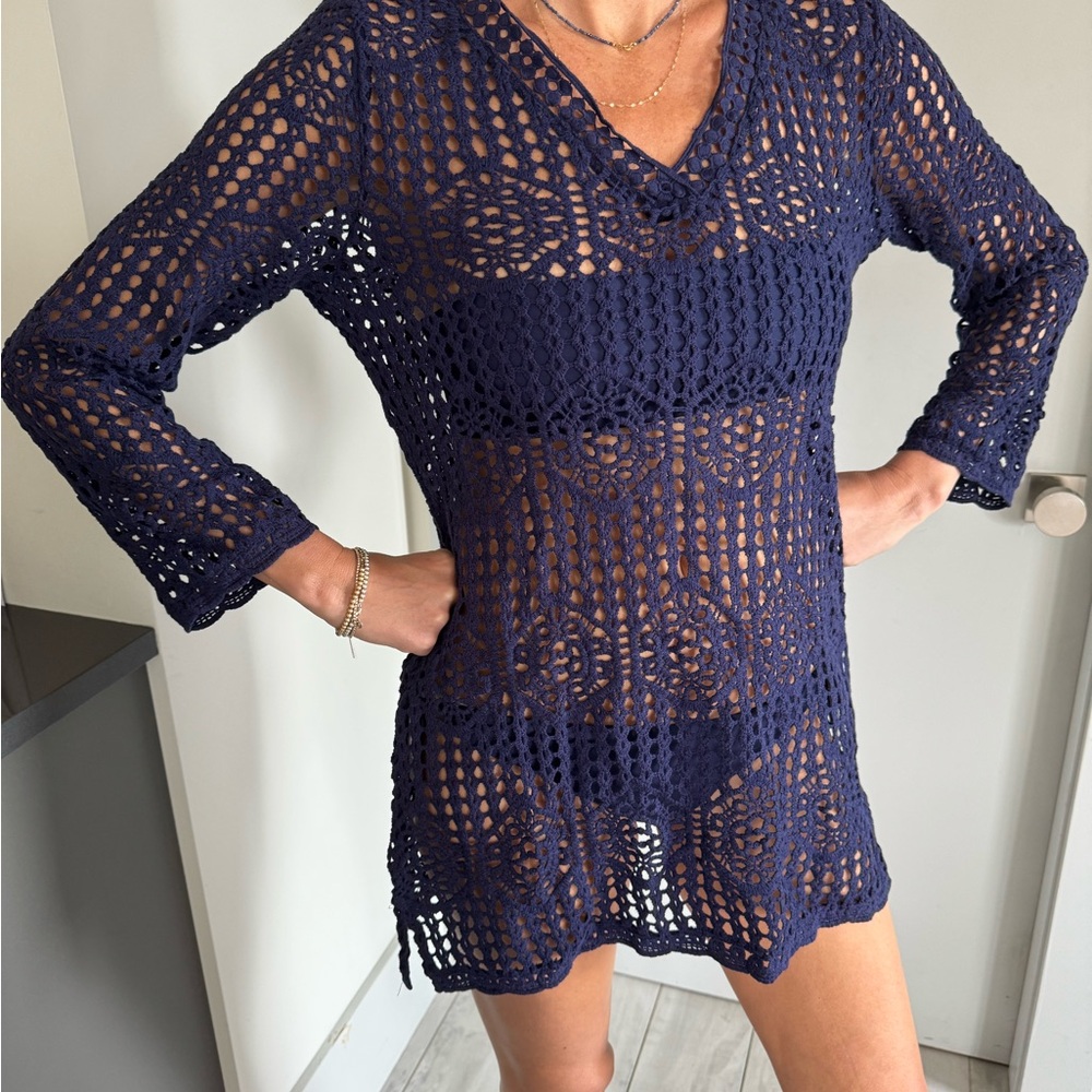 Navy Crochet Swim Cover-Up